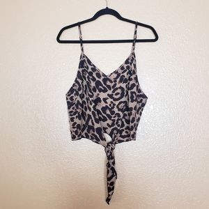 New Shein Curve Leopard Tie Front Top 1XL